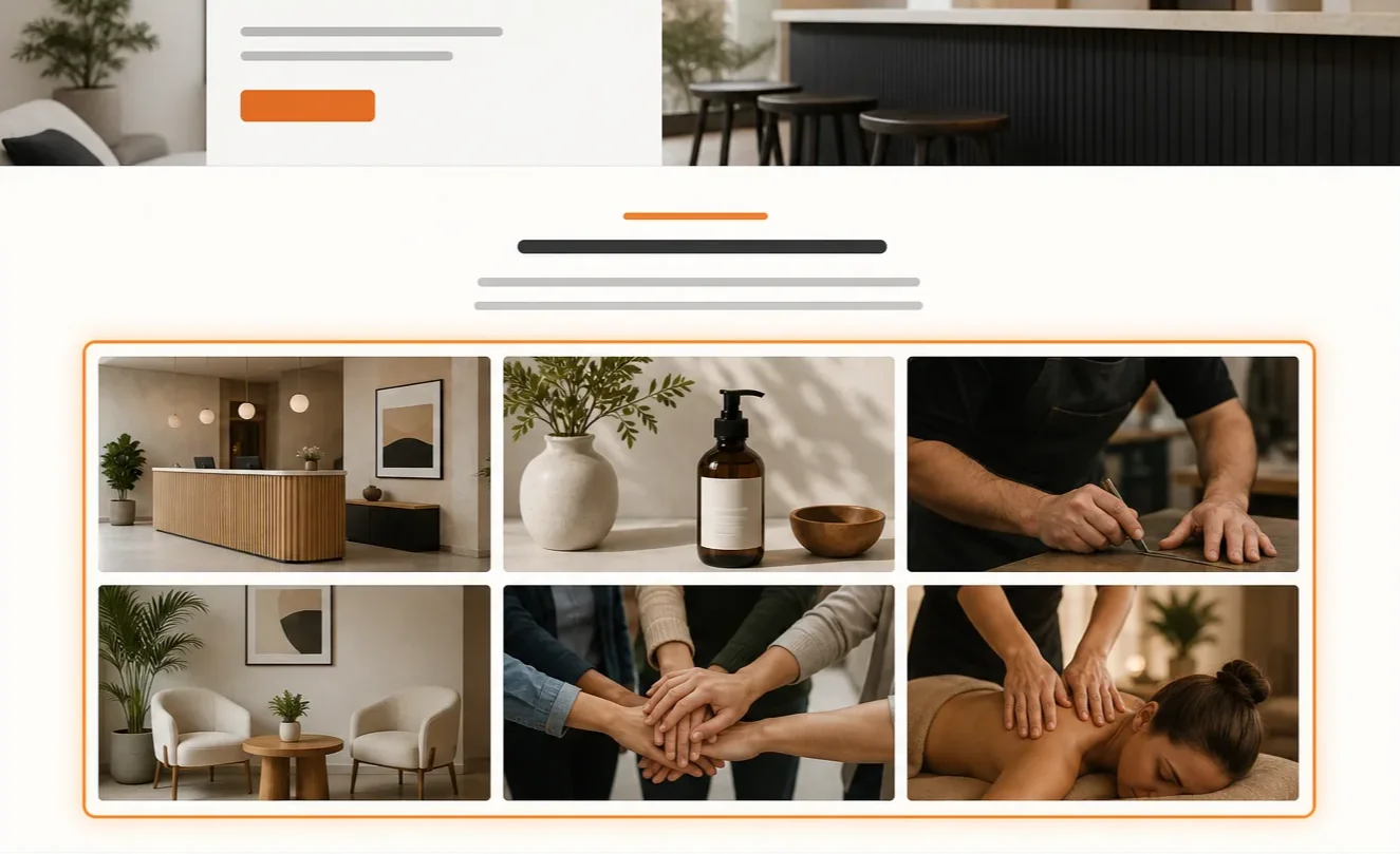 Example website showing an adaptive six-photo gallery section