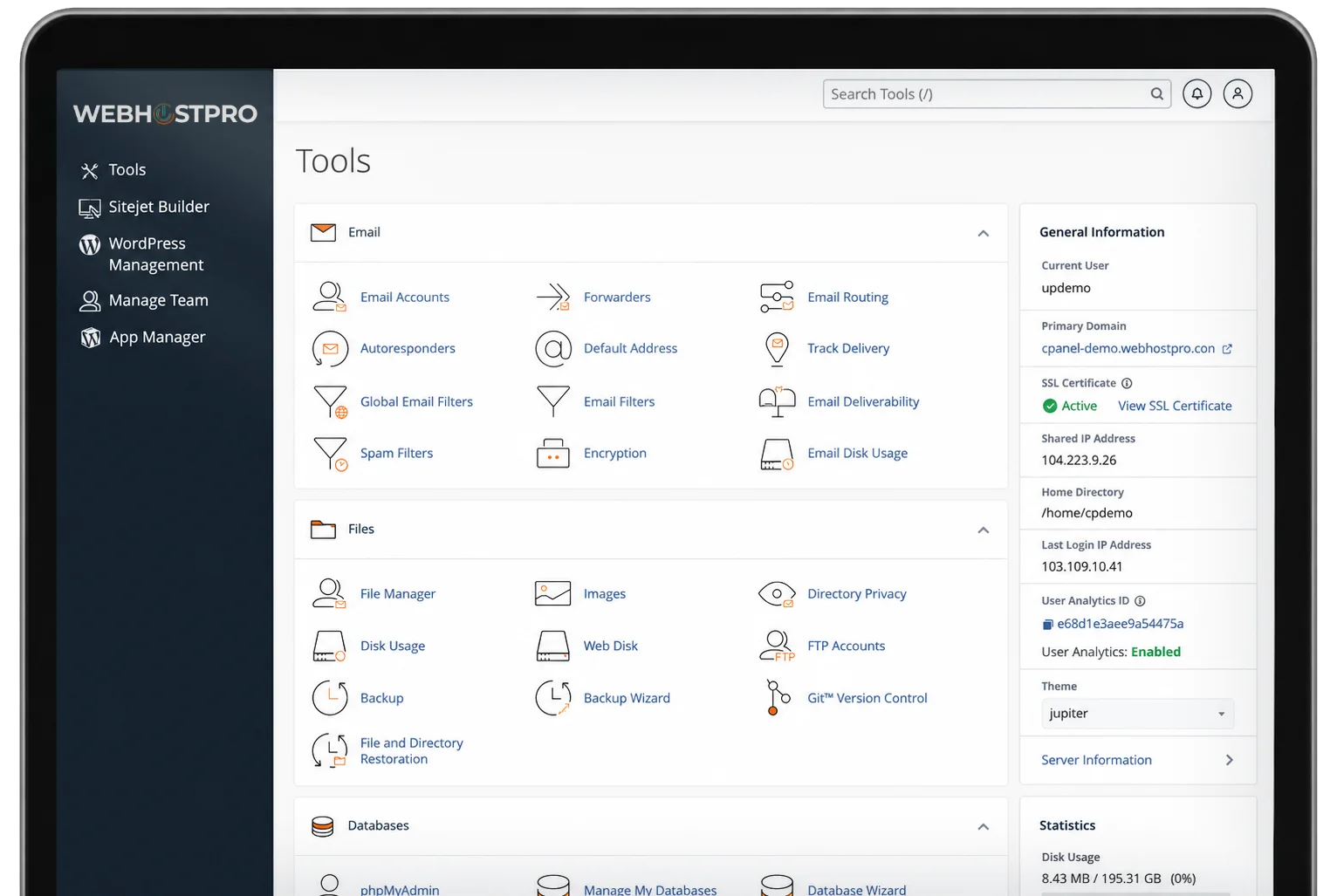 cPanel web hosting dashboard