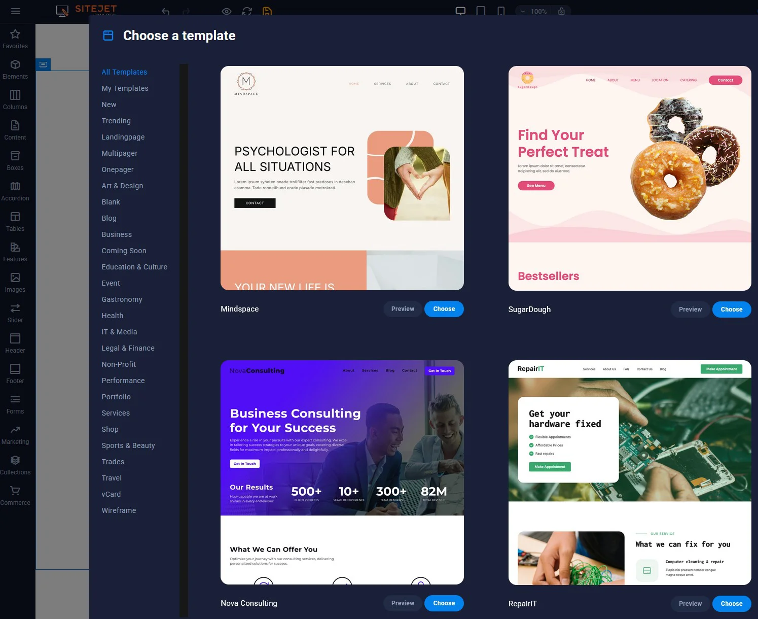 SiteJet website builder