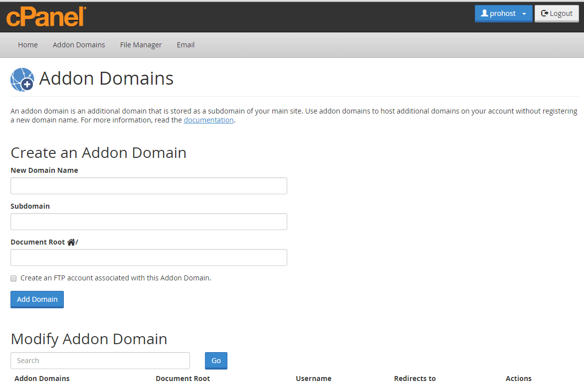 Addon domains