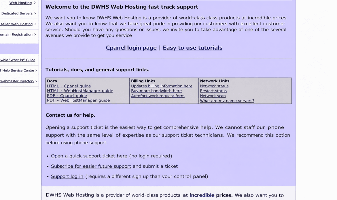 DWHS Support 2001